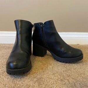 Soda Black Chunky Heel Ankle Boots